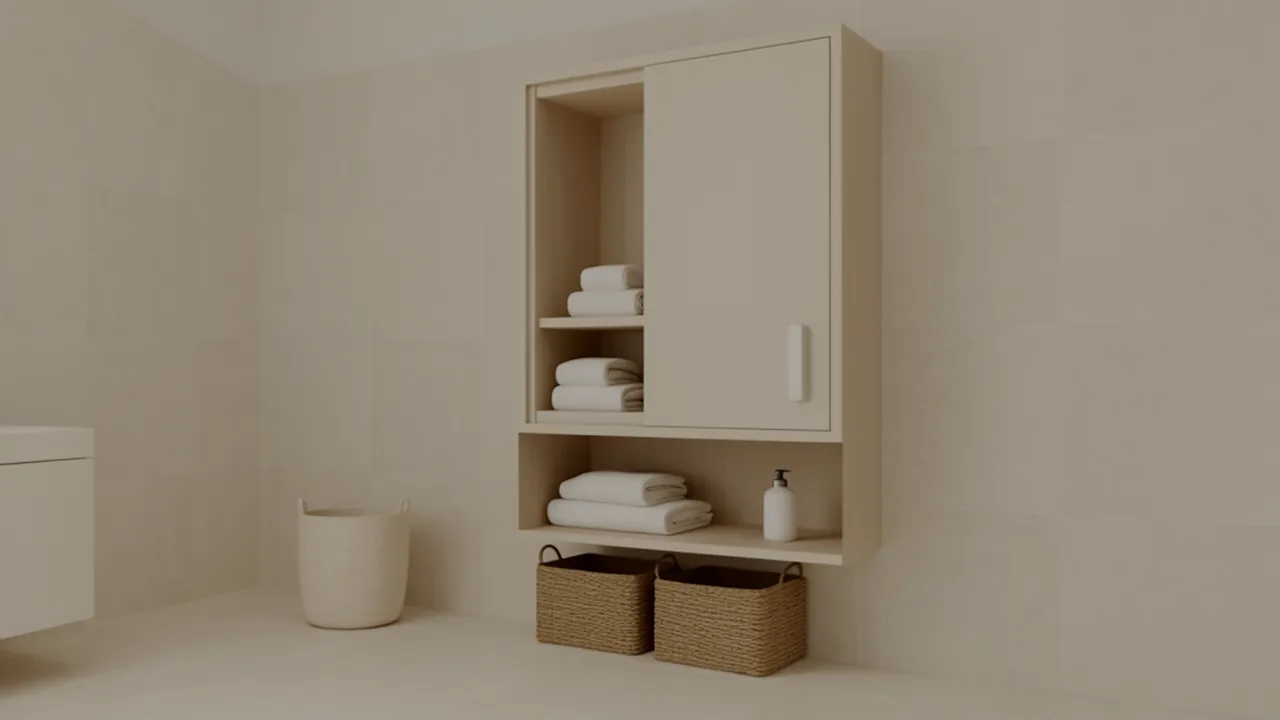 Bathroom wall cabinet combined with open shelf storage