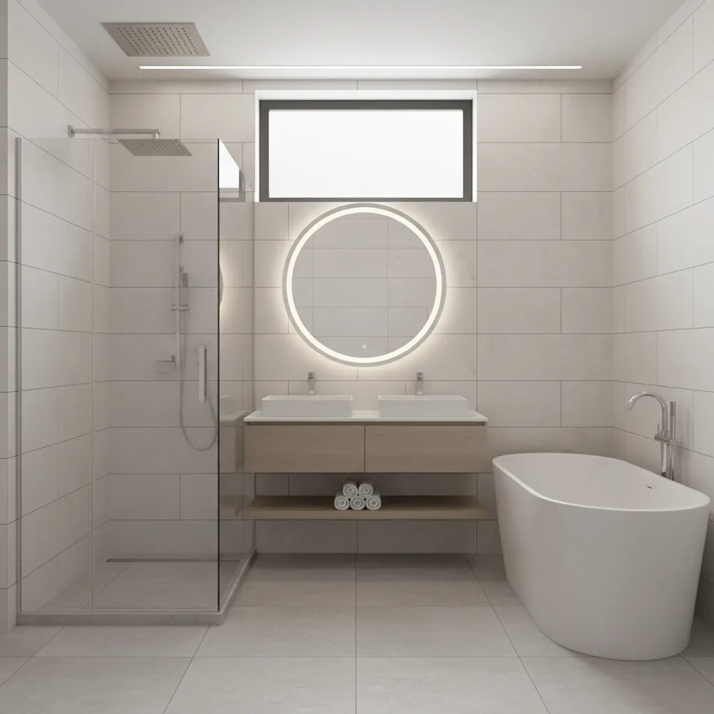 Bathroom ceiling exhaust fan installed above shower area