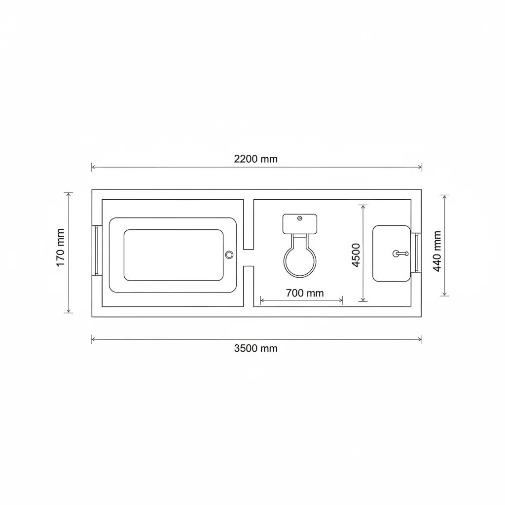 Bathroom floor plan diagram measuring room size for exhaust fan CFM calculation