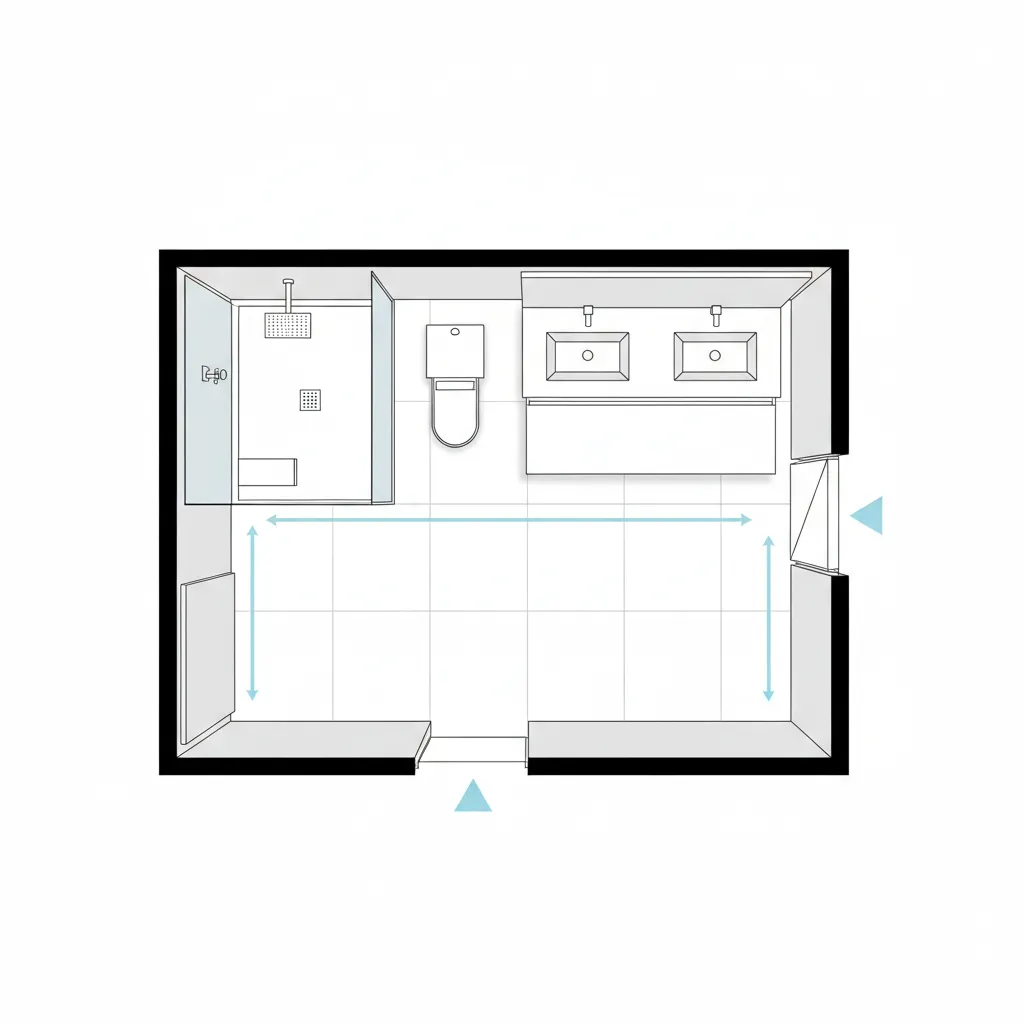 Bathroom layout highlighting clear circulation path between two doors