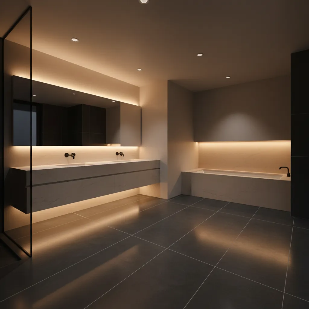 How Lighting Transforms Dark Bathroom Flooring