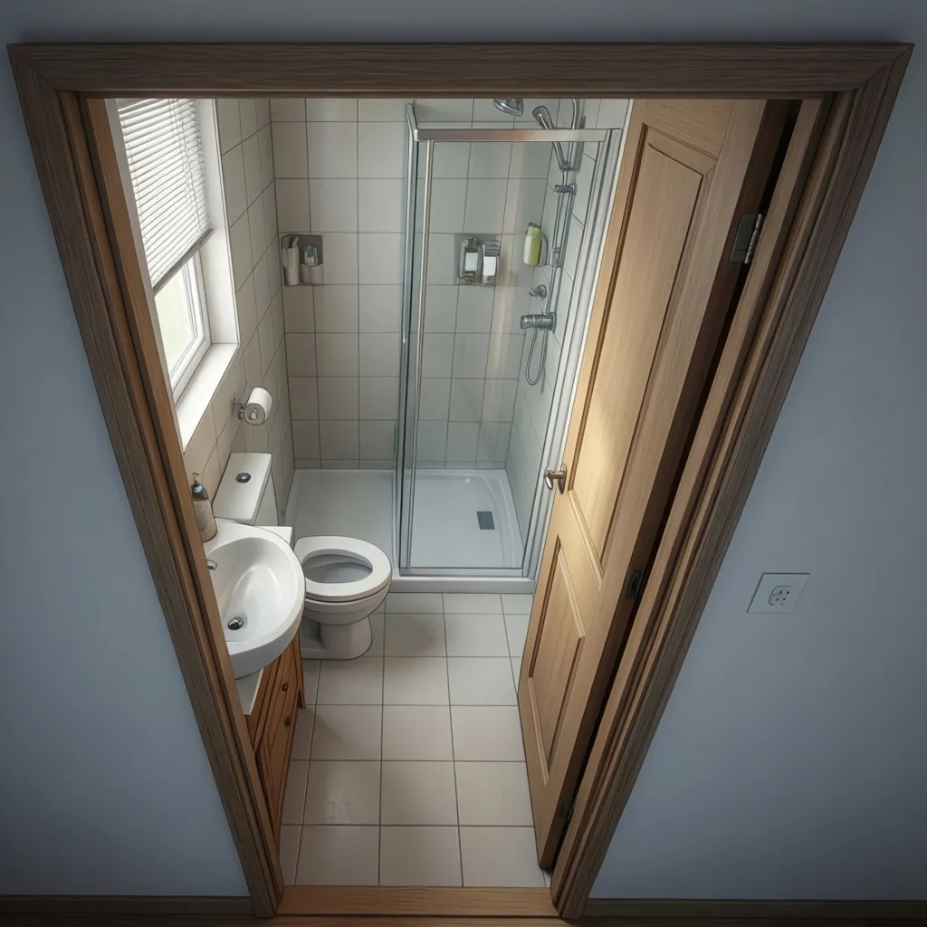diagram style view of bathroom door swing blocking circulation