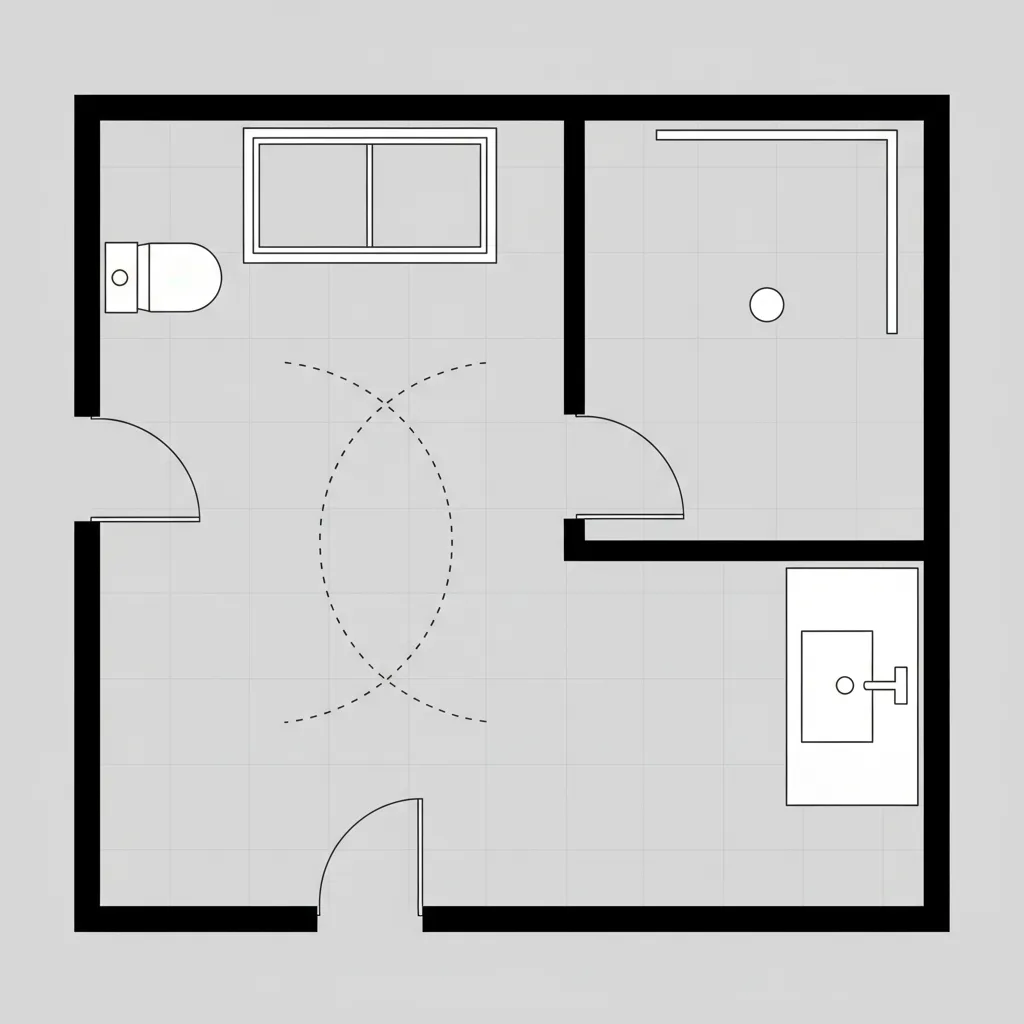 Bathroom floor plan showing door swing conflicts in small bathroom
