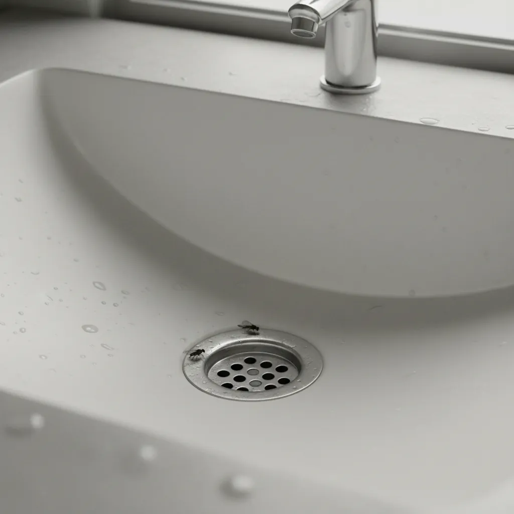 Bathroom sink drain area where moisture insects often originate