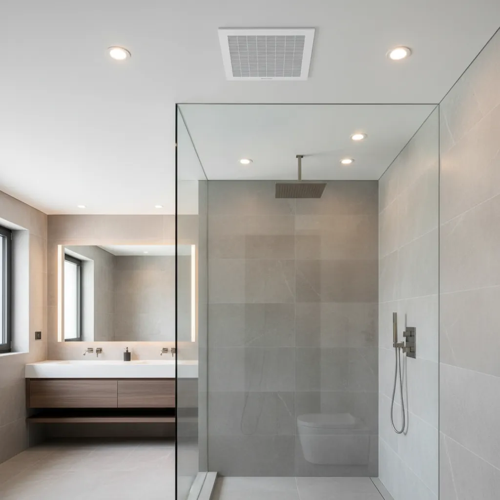 bathroom ceiling exhaust fan installed above shower area