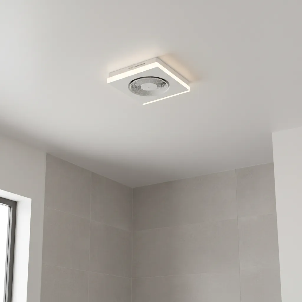 small bathroom ceiling fan with integrated LED light fixture