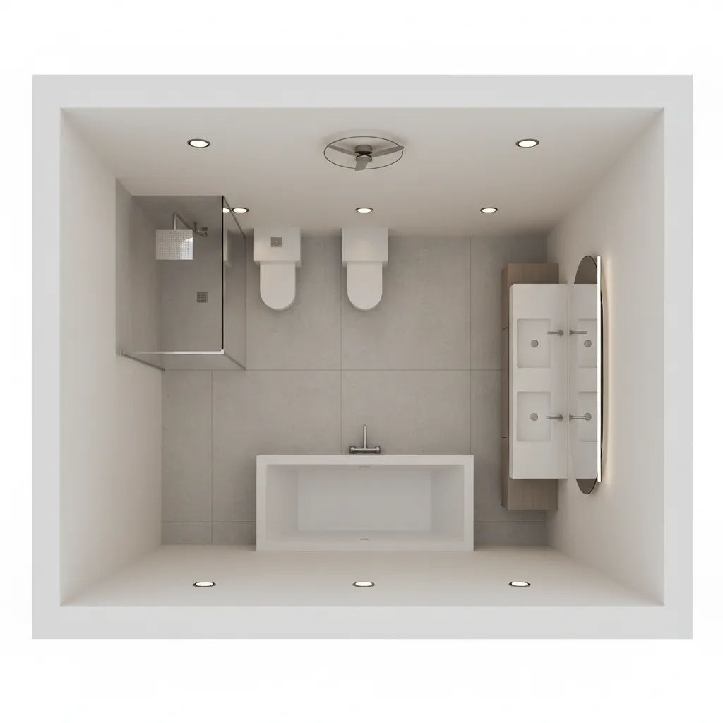 diagram style layout showing bathroom light and fan positions