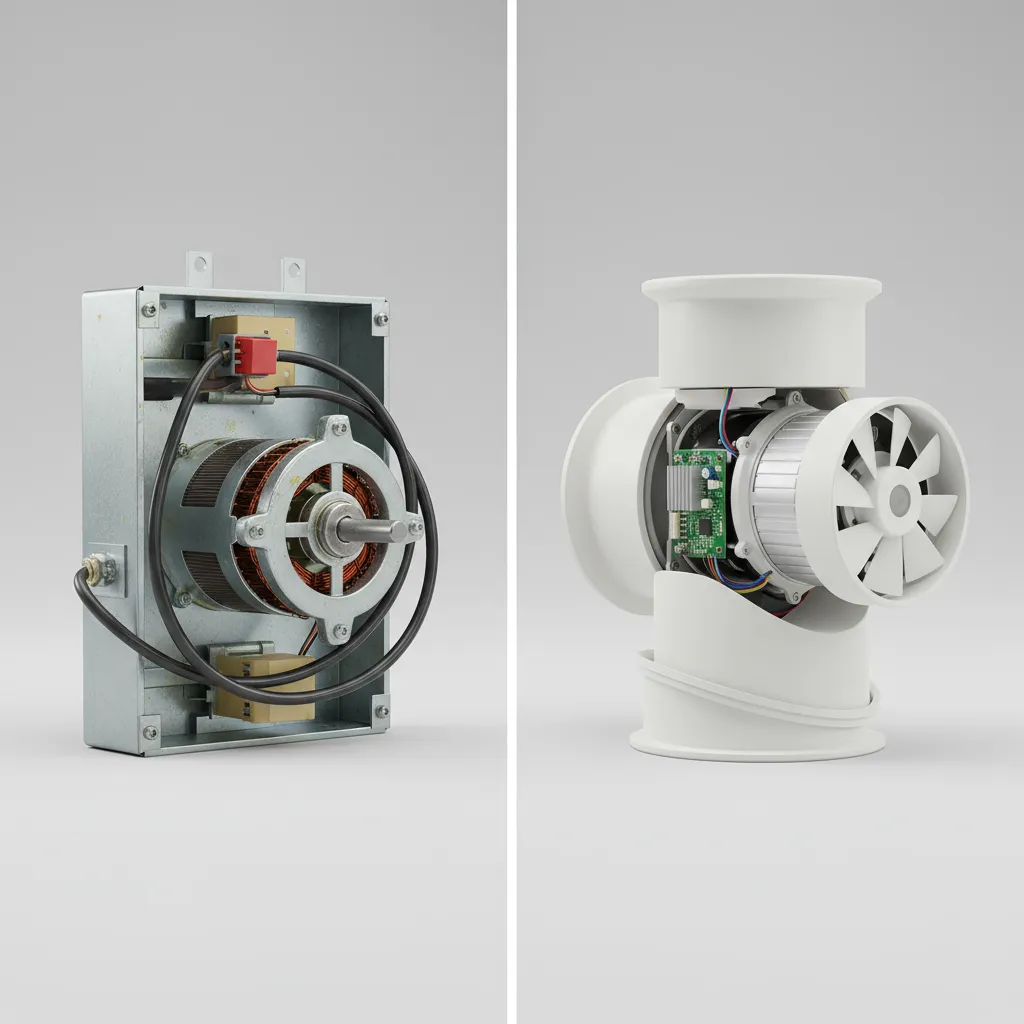 Comparison of standard AC motor bathroom fan and energy efficient DC motor fan