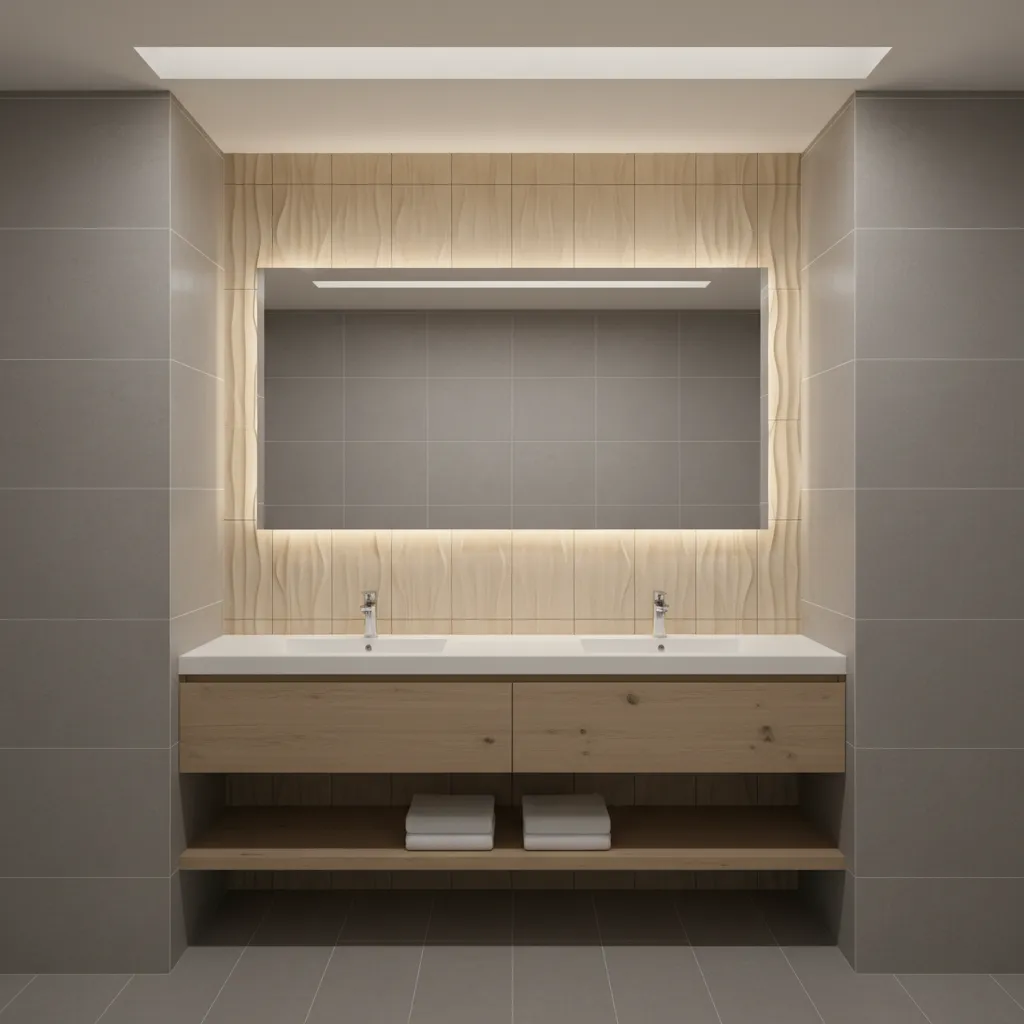 Bathroom feature wall tile behind vanity