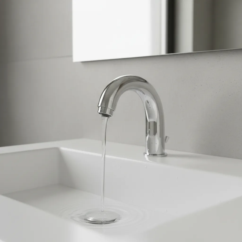 Close up of chrome tap with certification mark and quality plating