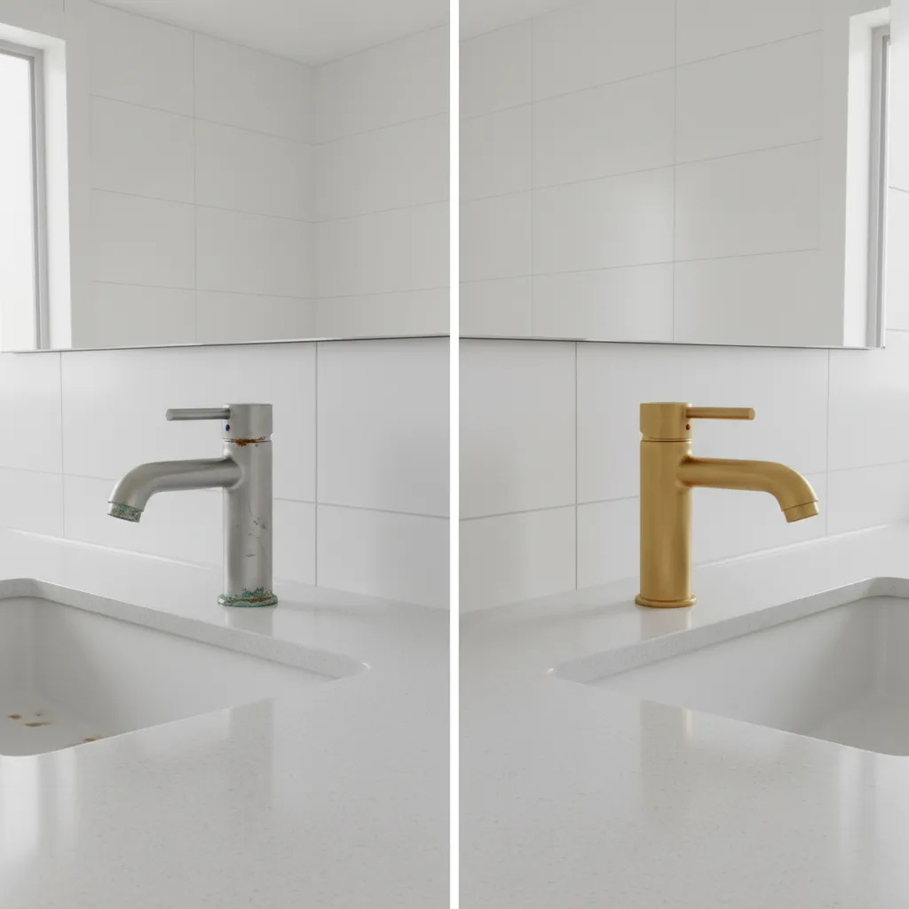 Visual comparison of lifespan between budget and premium bathroom taps