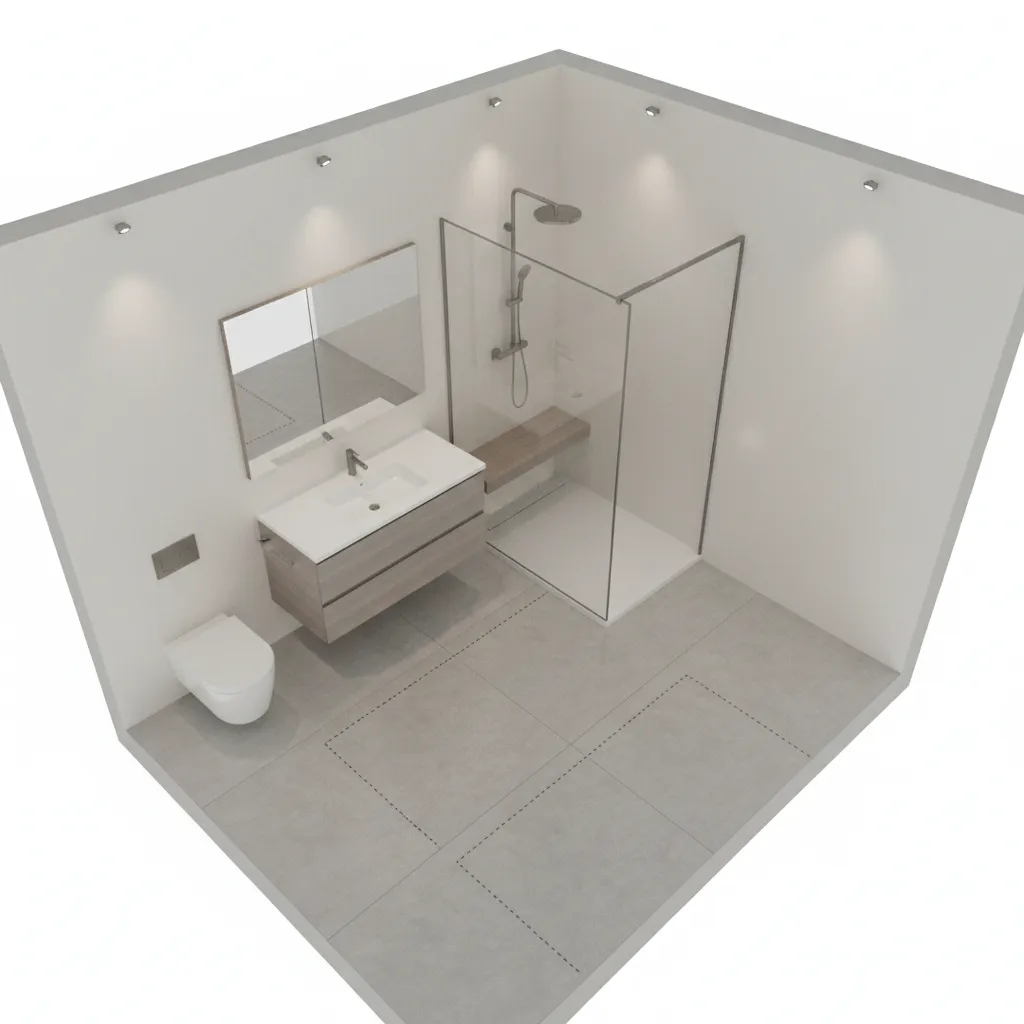 bathroom fixture spacing diagram showing toilet vanity and shower clearances