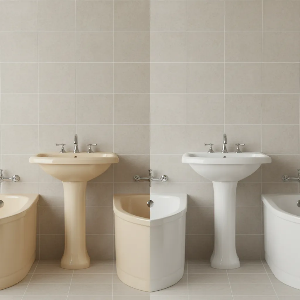 visual comparison of almond biscuit and white bathtub colors