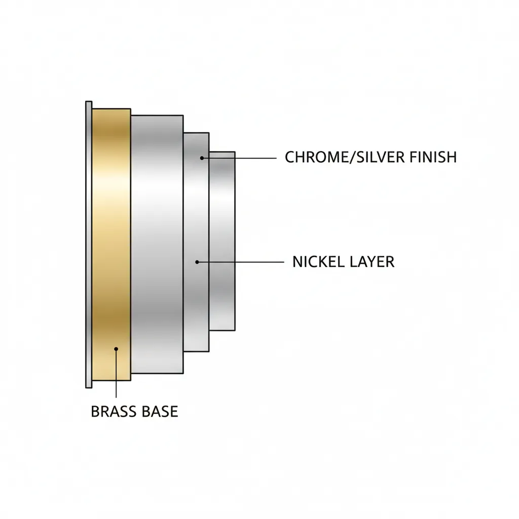Diagram showing layered plating structure of bathroom faucet finish
