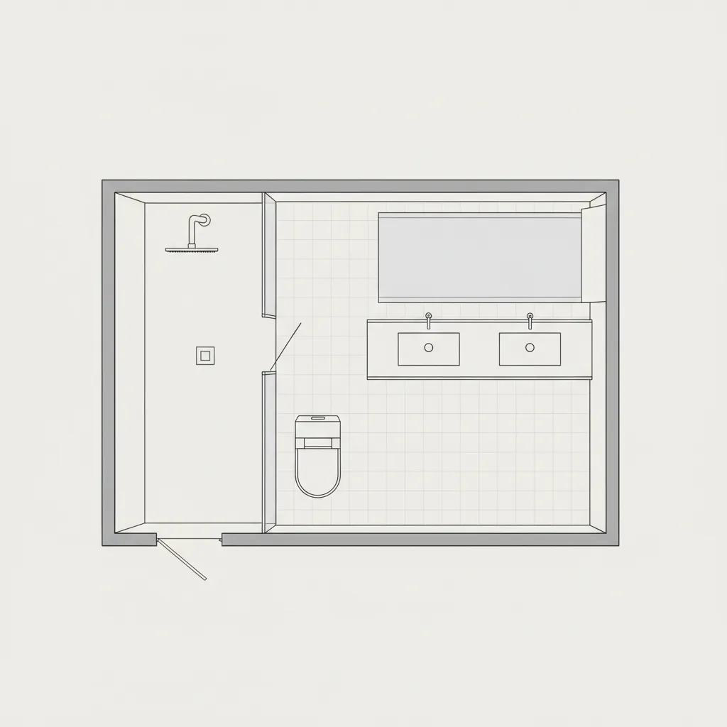 simple bathroom floor plan layout showing shower sink and toilet placement