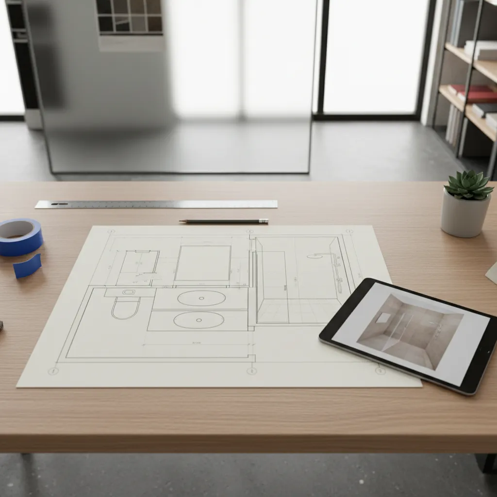 Bathroom floor plan layout with measurements and fixture placement