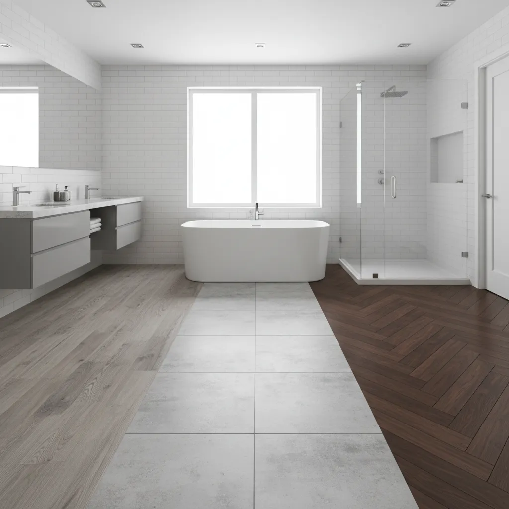 Side by side comparison of vinyl laminate and engineered wood flooring textures
