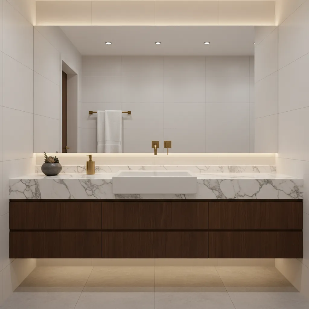 Bathroom hardware finishes with matching towel rack and faucet