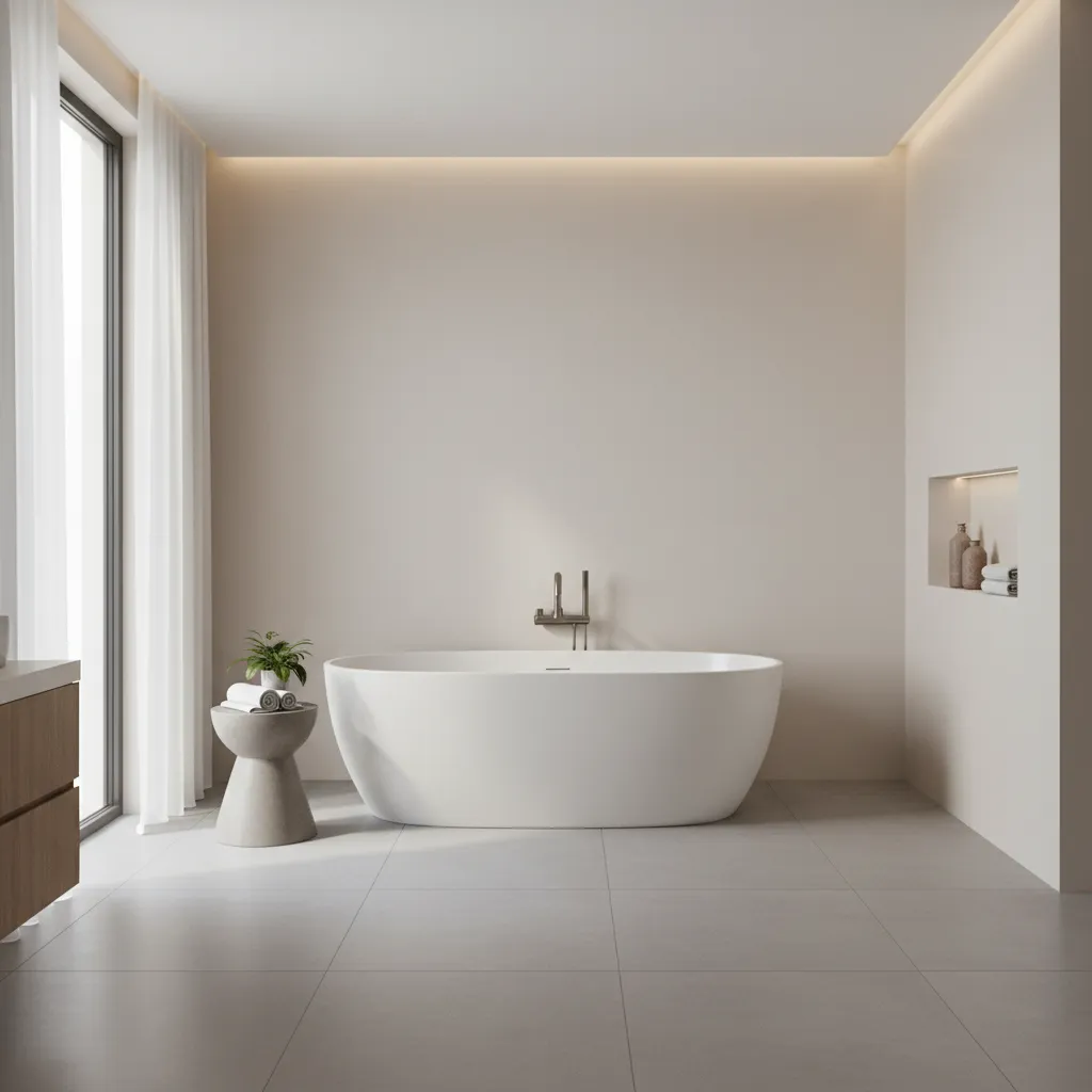 Freestanding bathtub installed in modern bathroom showing structural load concentration