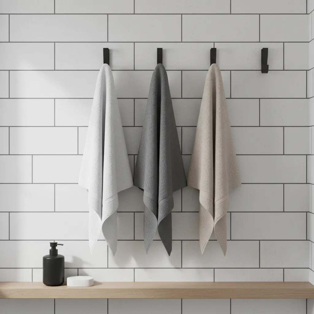 Bathroom wall hooks holding multiple towels