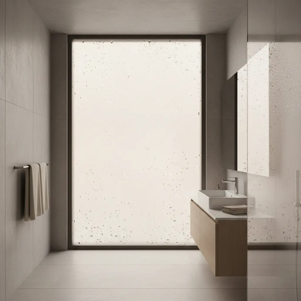Condensation on bathroom window caused by excess humidity