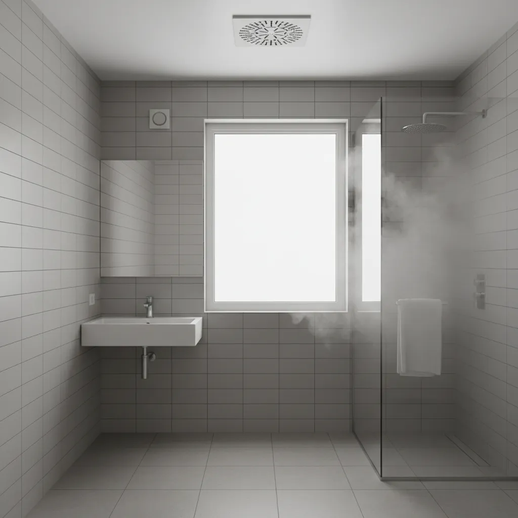 Bathroom ceiling exhaust fan with wall mounted humidity sensor control