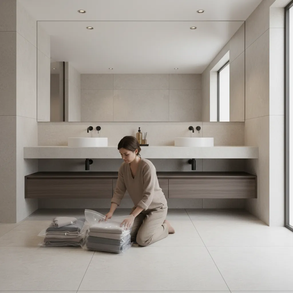 Sealing towels and laundry in plastic bags to prevent bed bug spread