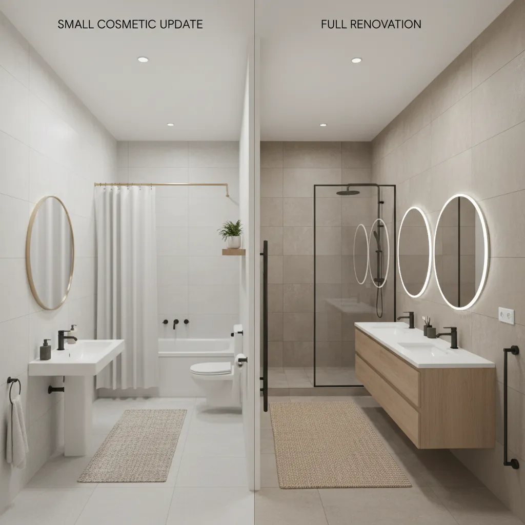 comparison of small bathroom layout and full renovation layout