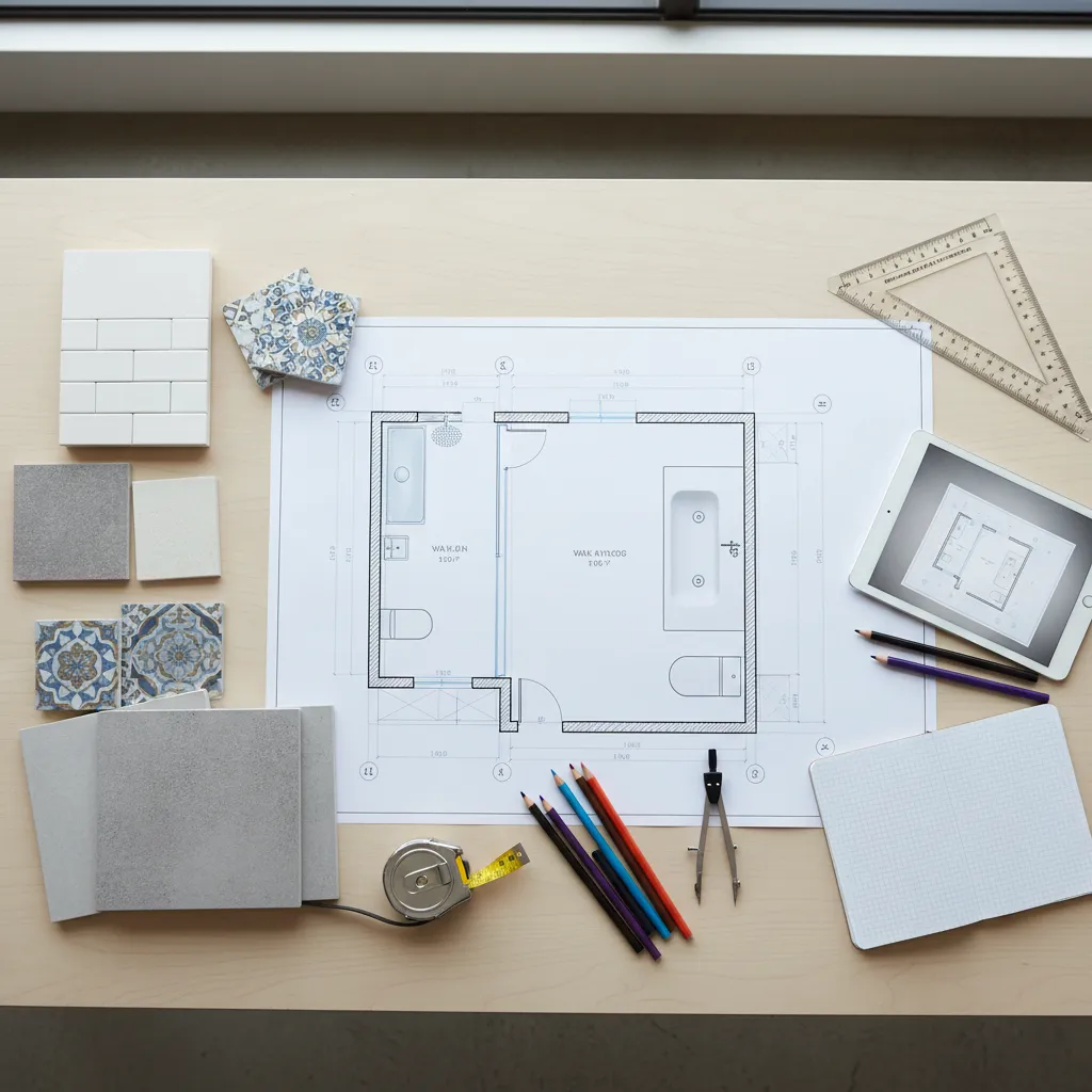 bathroom layout planning with floor plan and fixtures