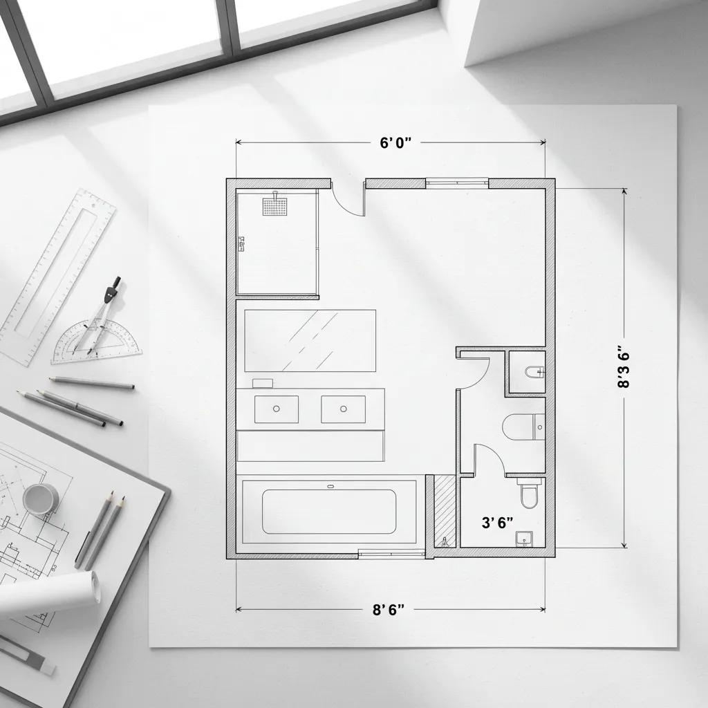 bathroom layout plan with measurement markings for renovation