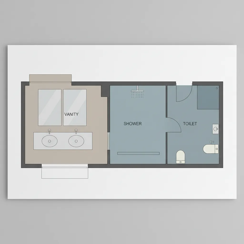 bathroom floor plan layout design with vanity shower and toilet zones