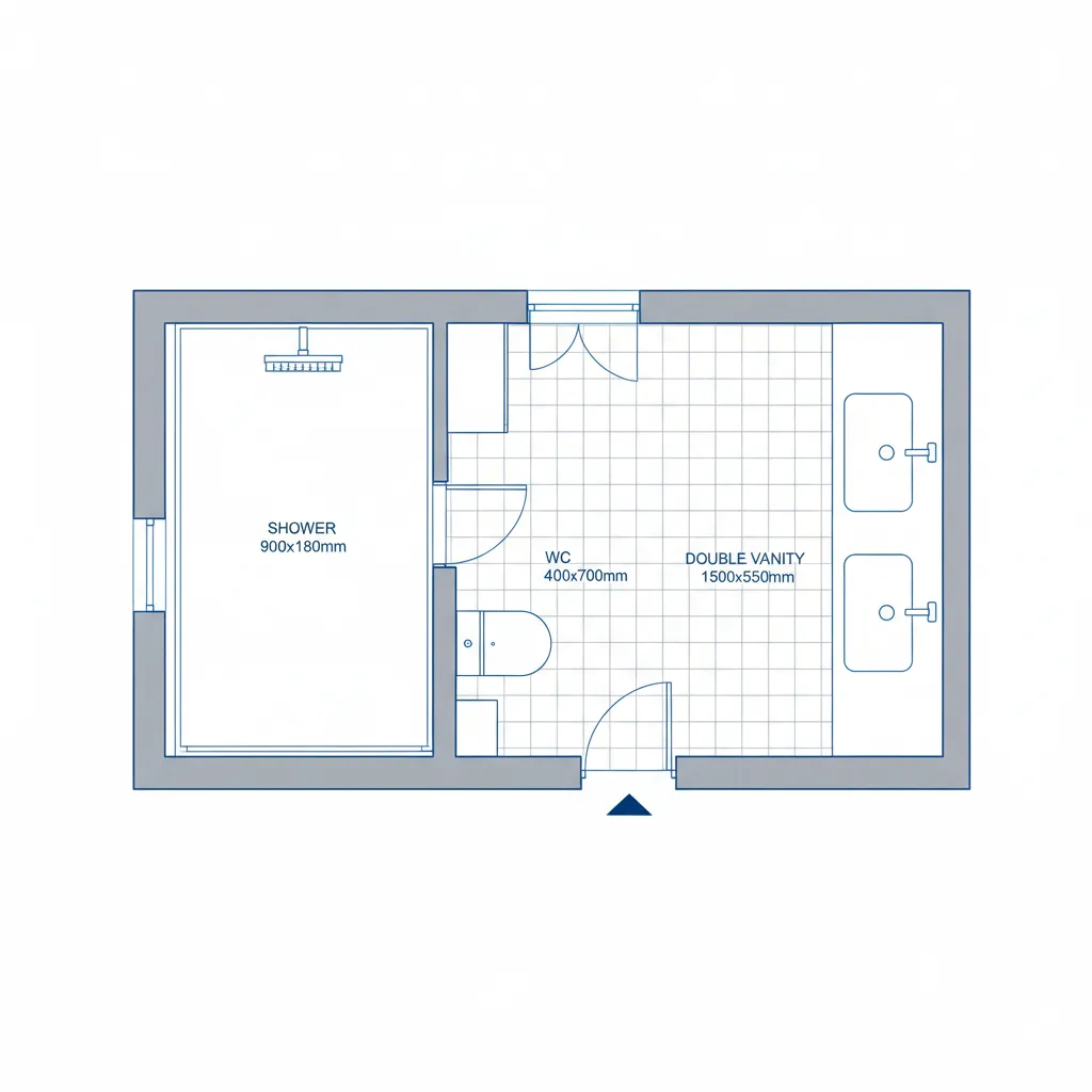 Bathroom layout floor plan with fixtures labeled