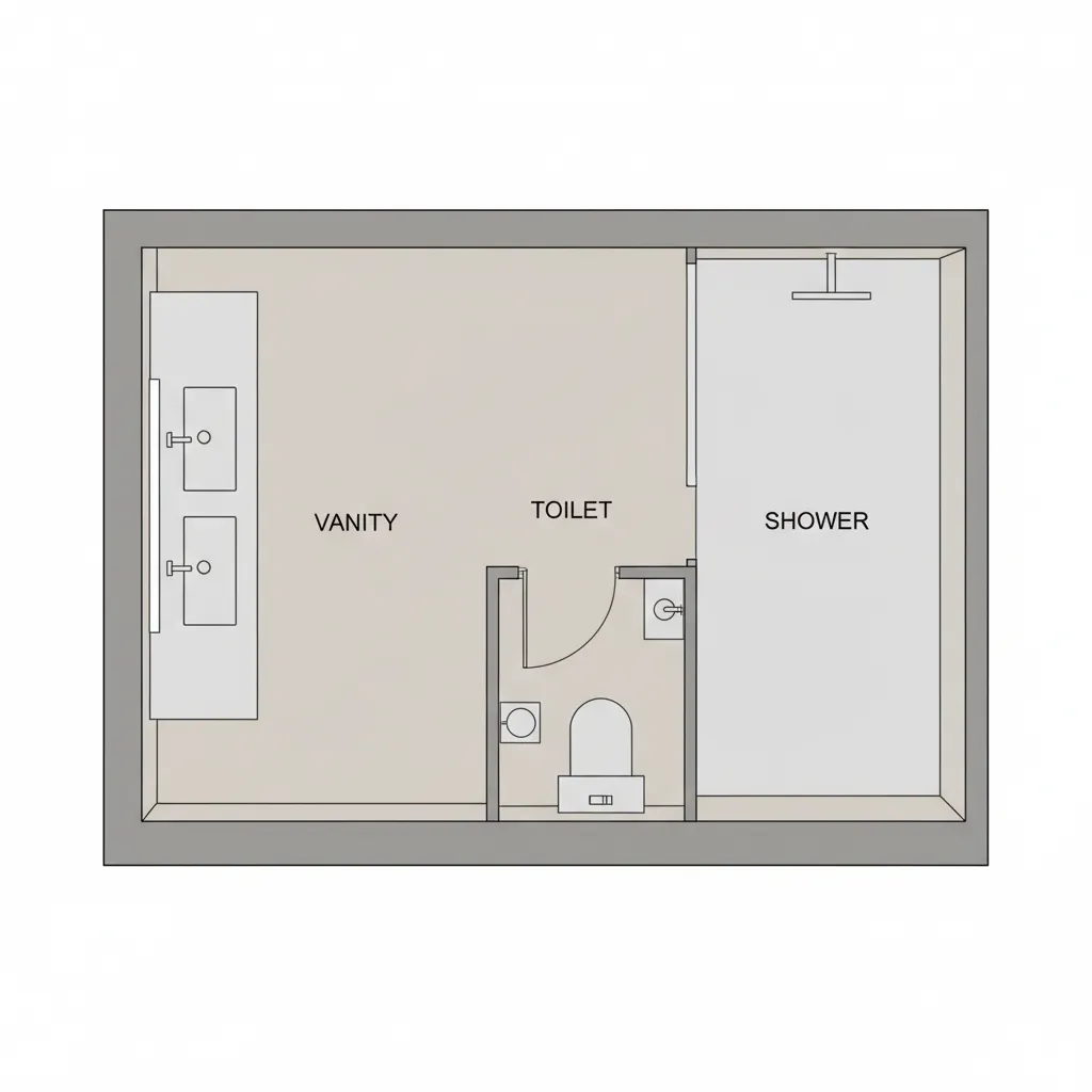 modern bathroom layout plan with vanity shower and toilet zones