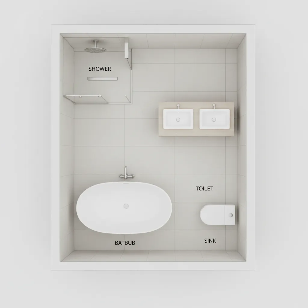 digital bathroom layout plan showing fixture placement and wall dimensions