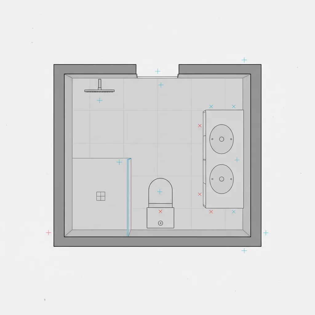 Bathroom layout diagram highlighting plumbing locations affecting renovation cost