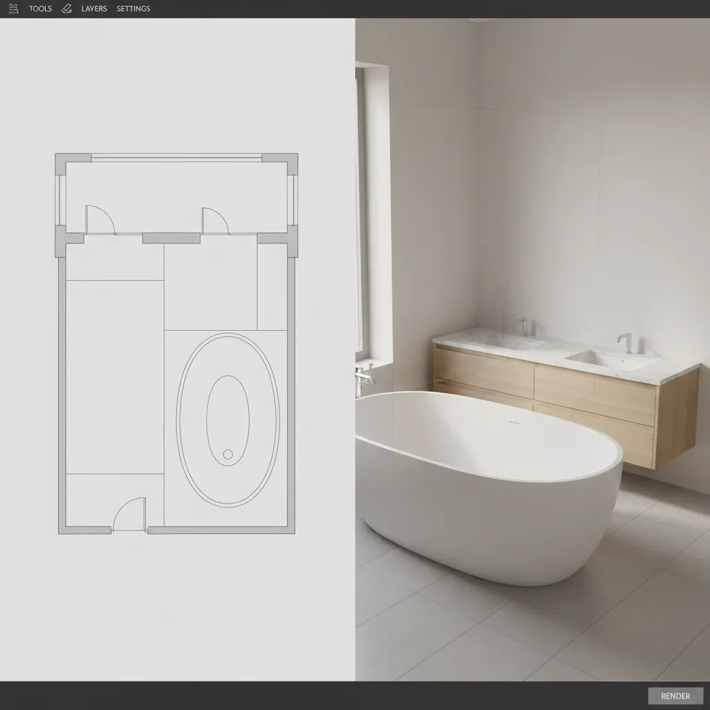 Bathroom design software view showing overlapping fixtures causing layout errors