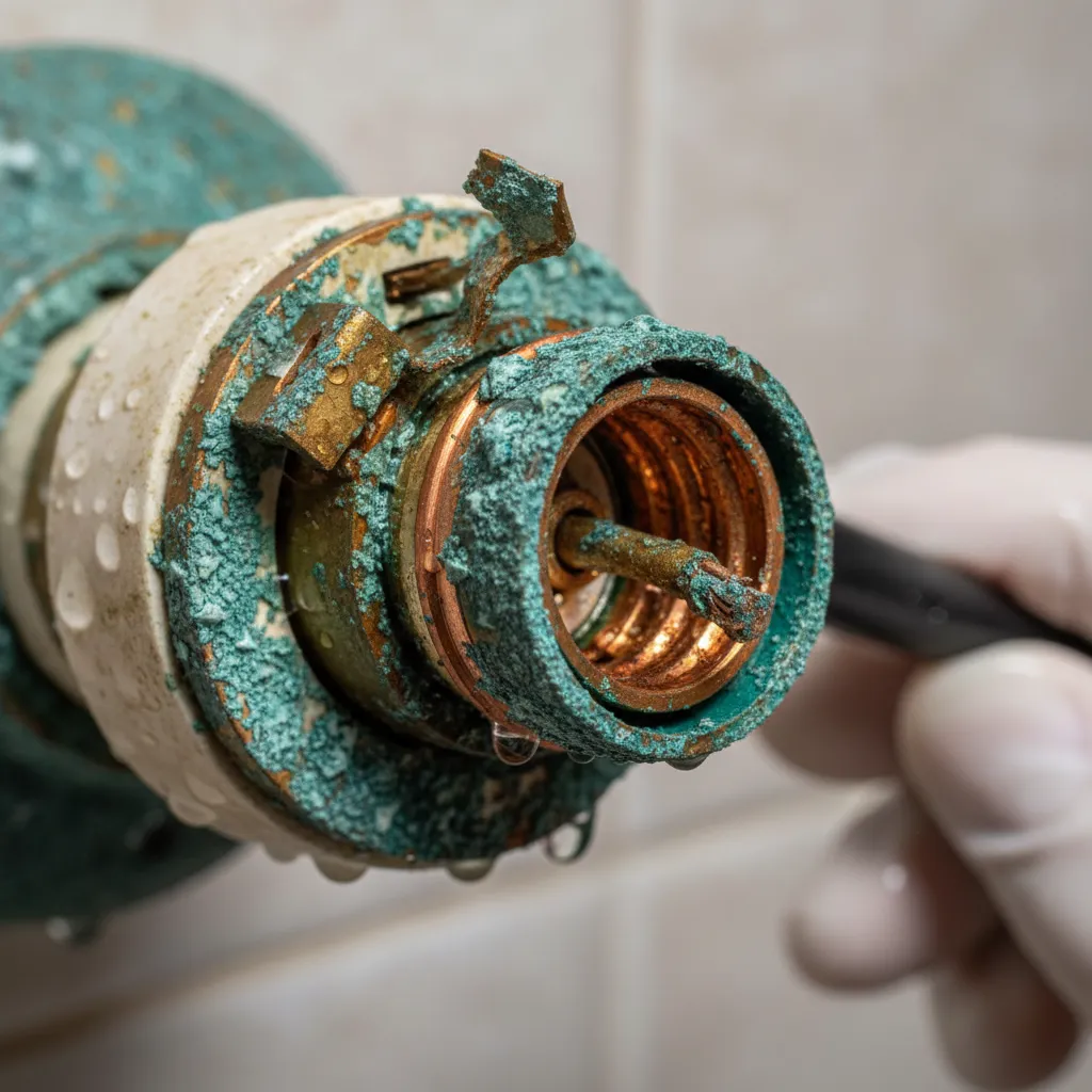 corroded bathroom light socket caused by humidity