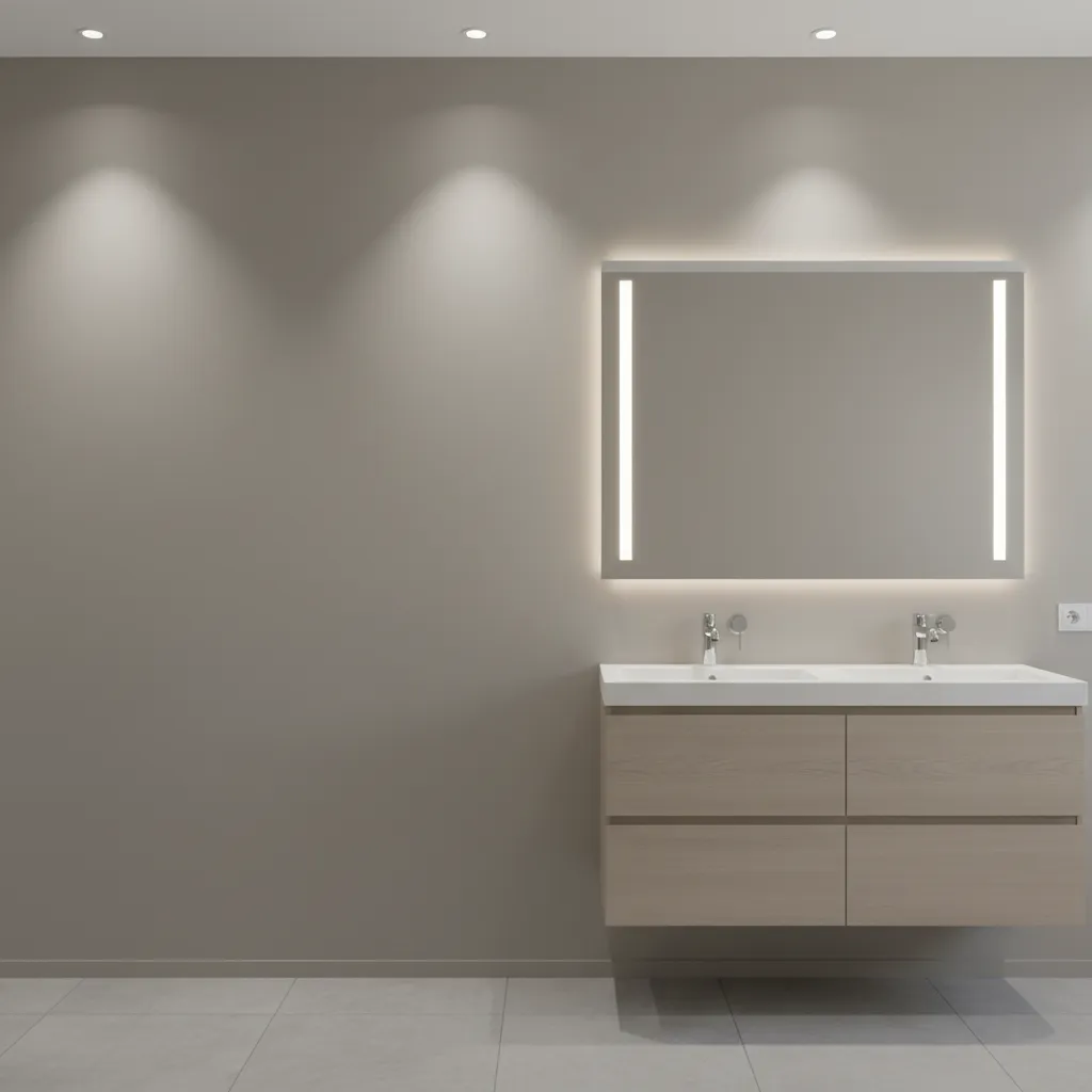 Bathroom wall paint reflecting neutral LED lighting temperature