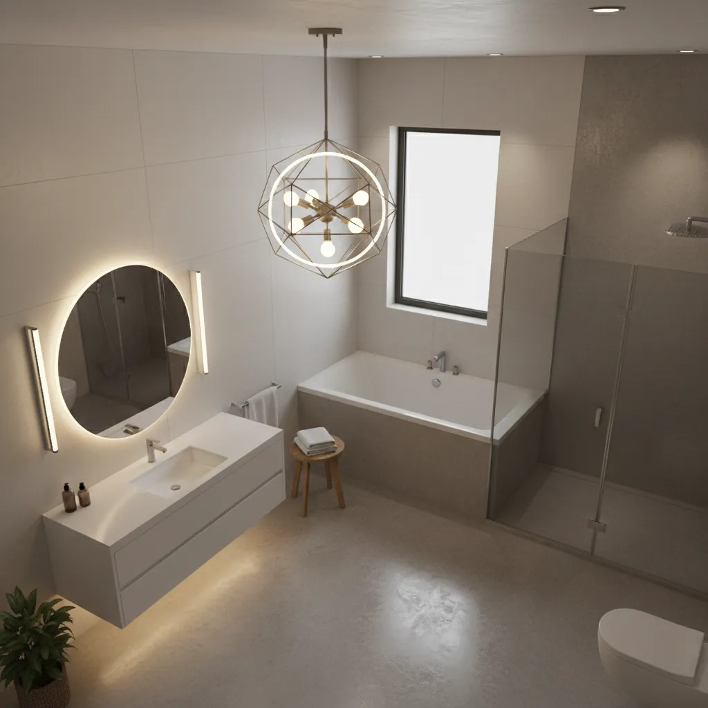 Bathroom lighting layout showing vanity lights and ceiling lights