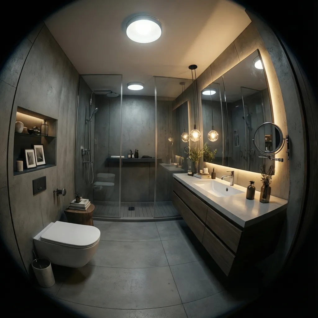 bathroom layout showing vanity lighting and ceiling light placement