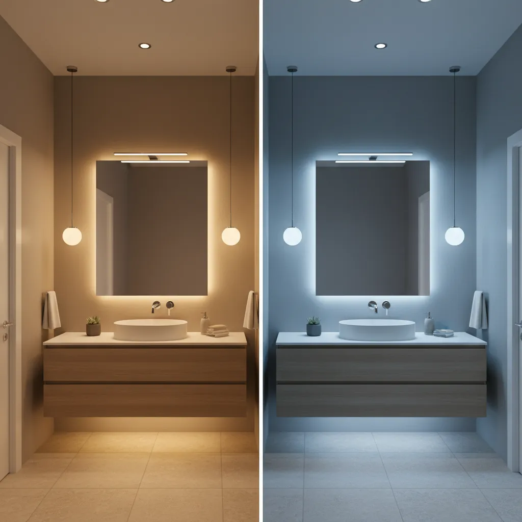 Bathroom wall colour comparison under different lighting conditions