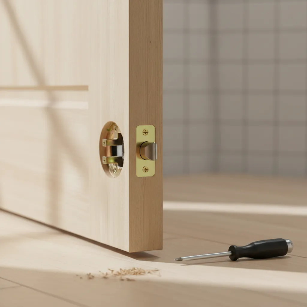 bathroom door knob partially removed showing privacy lock hardware