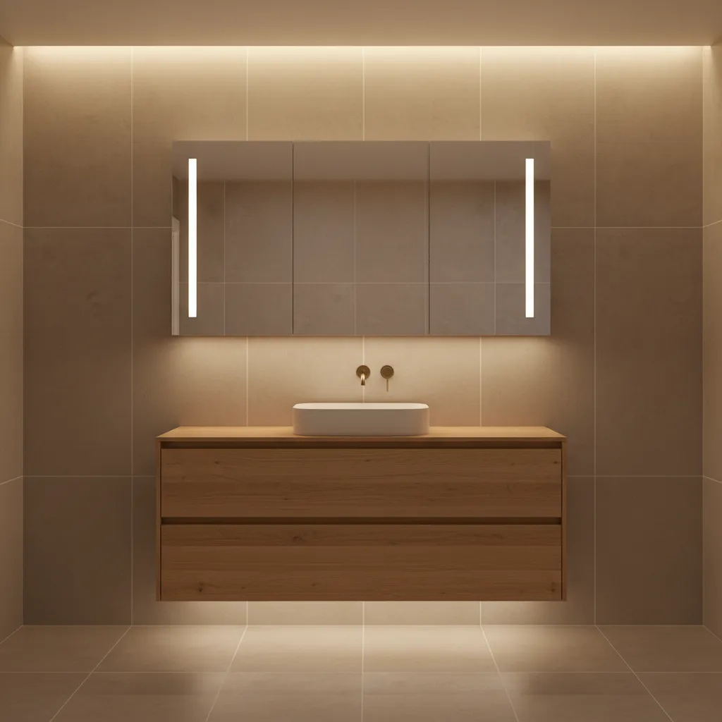 Bathroom vanity with properly sized mirrored wall cabinet
