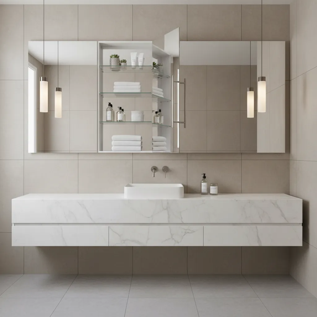mirrored medicine cabinet with hidden bathroom storage