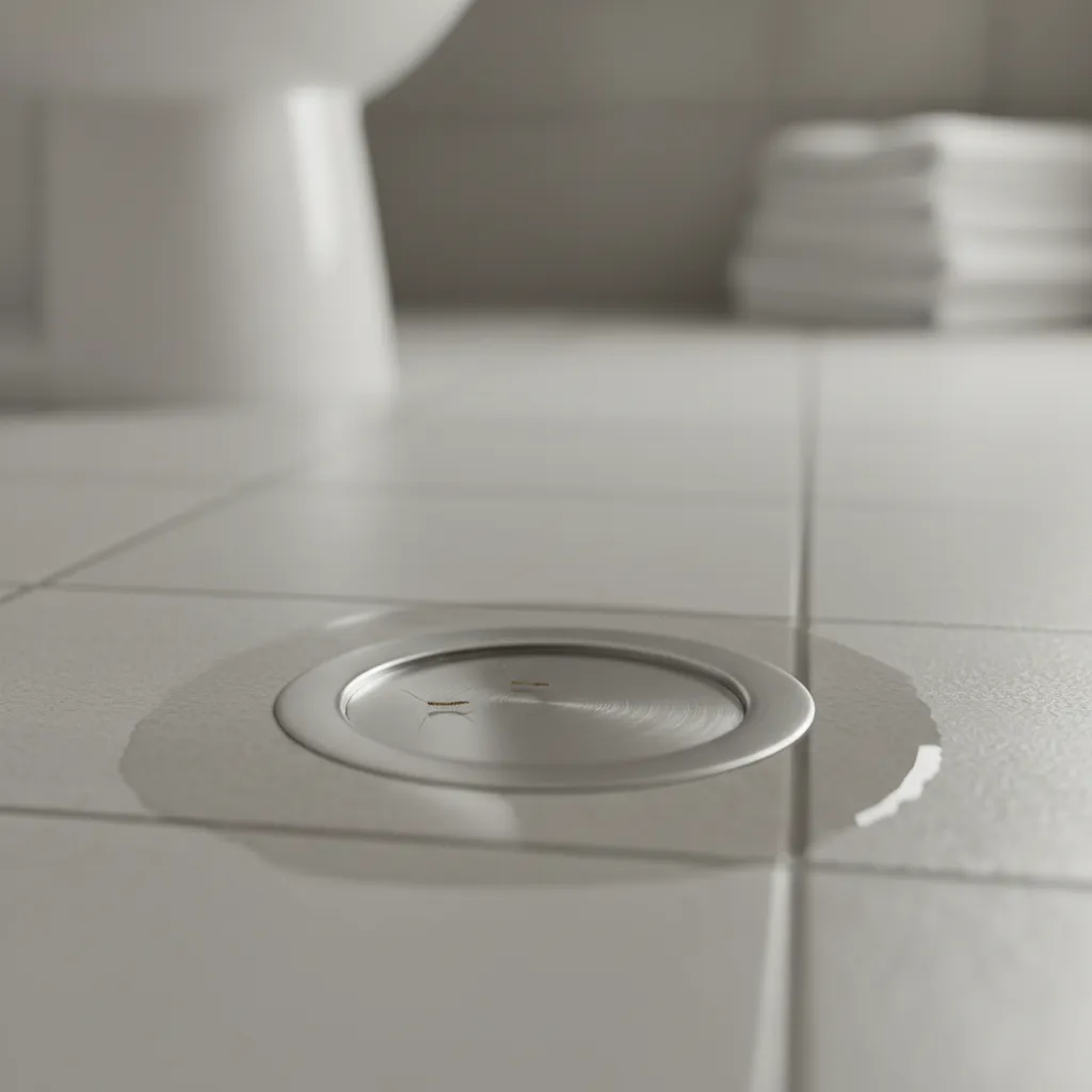 Bathroom drain area with standing water where mosquito larvae could develop