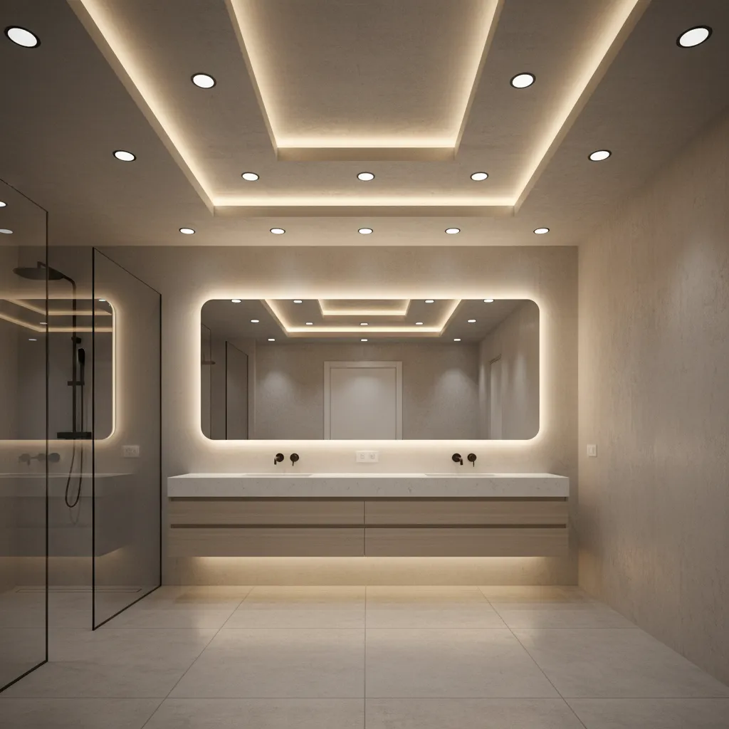 bathroom pop plus minus ceiling with recessed spotlights