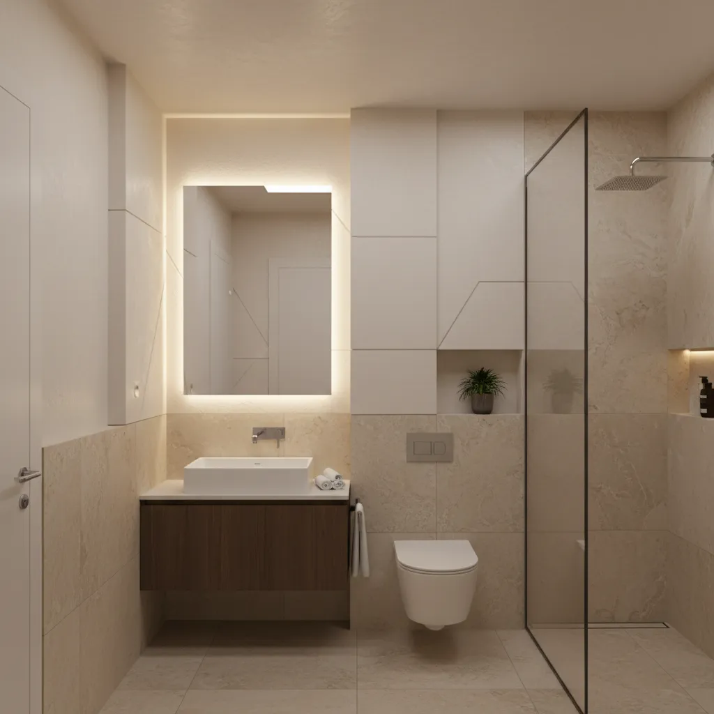 bathroom with POP wall accents and simple ceiling
