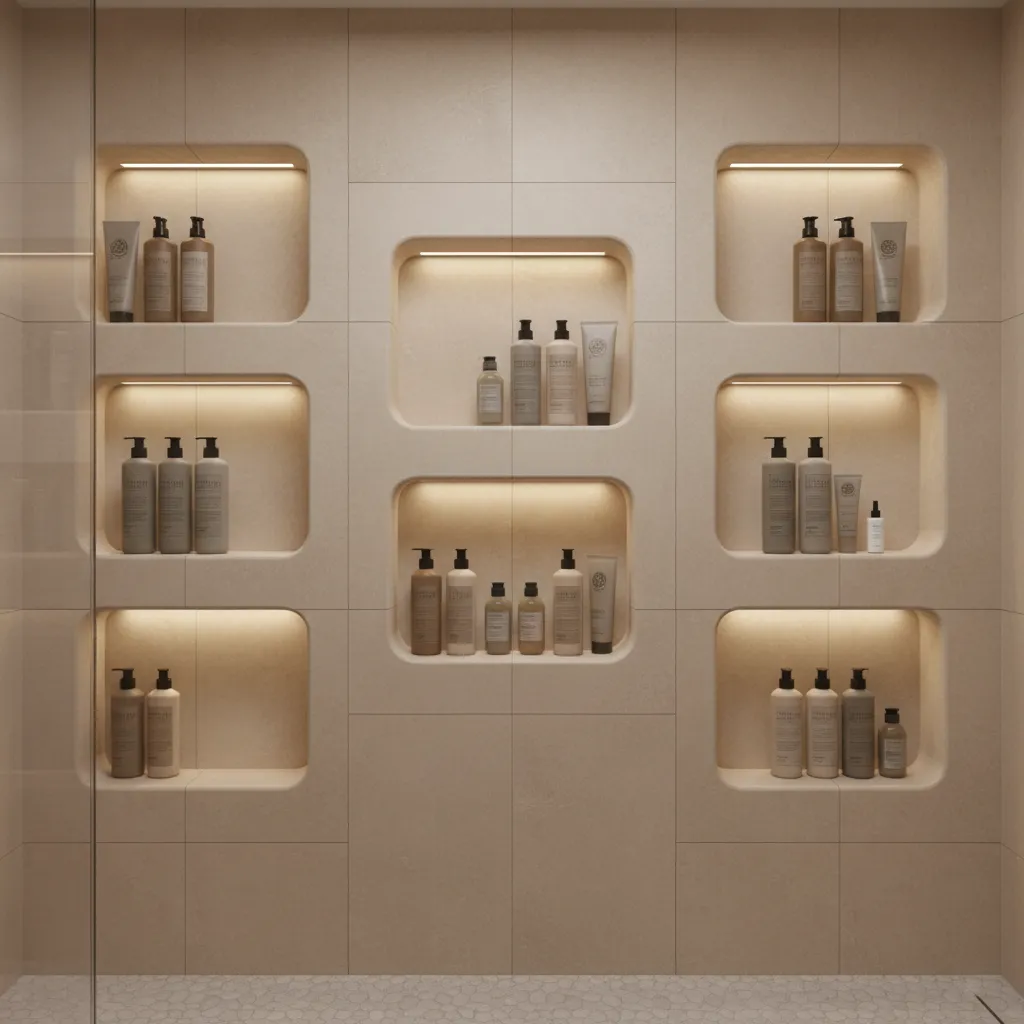 bathroom wall niche created with POP for storage