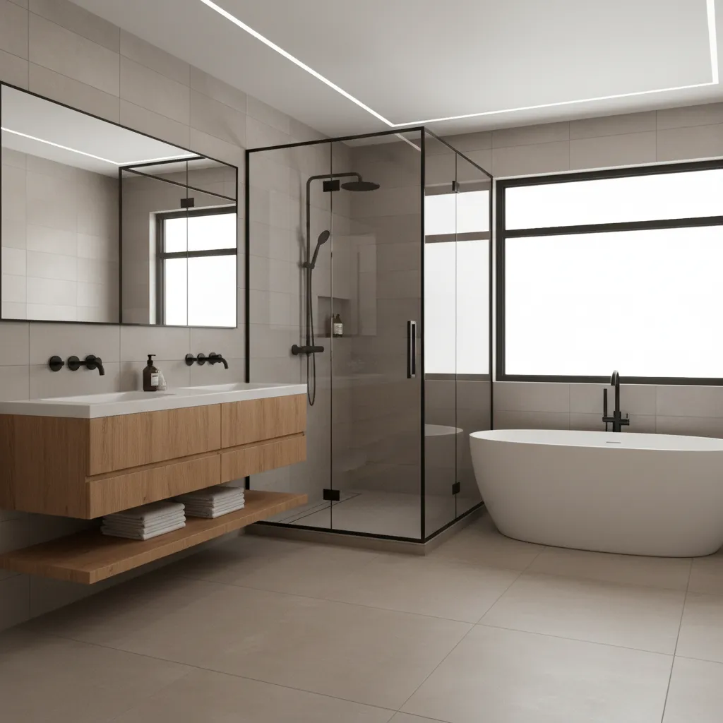 3D rendered preview of a planned bathroom remodel design