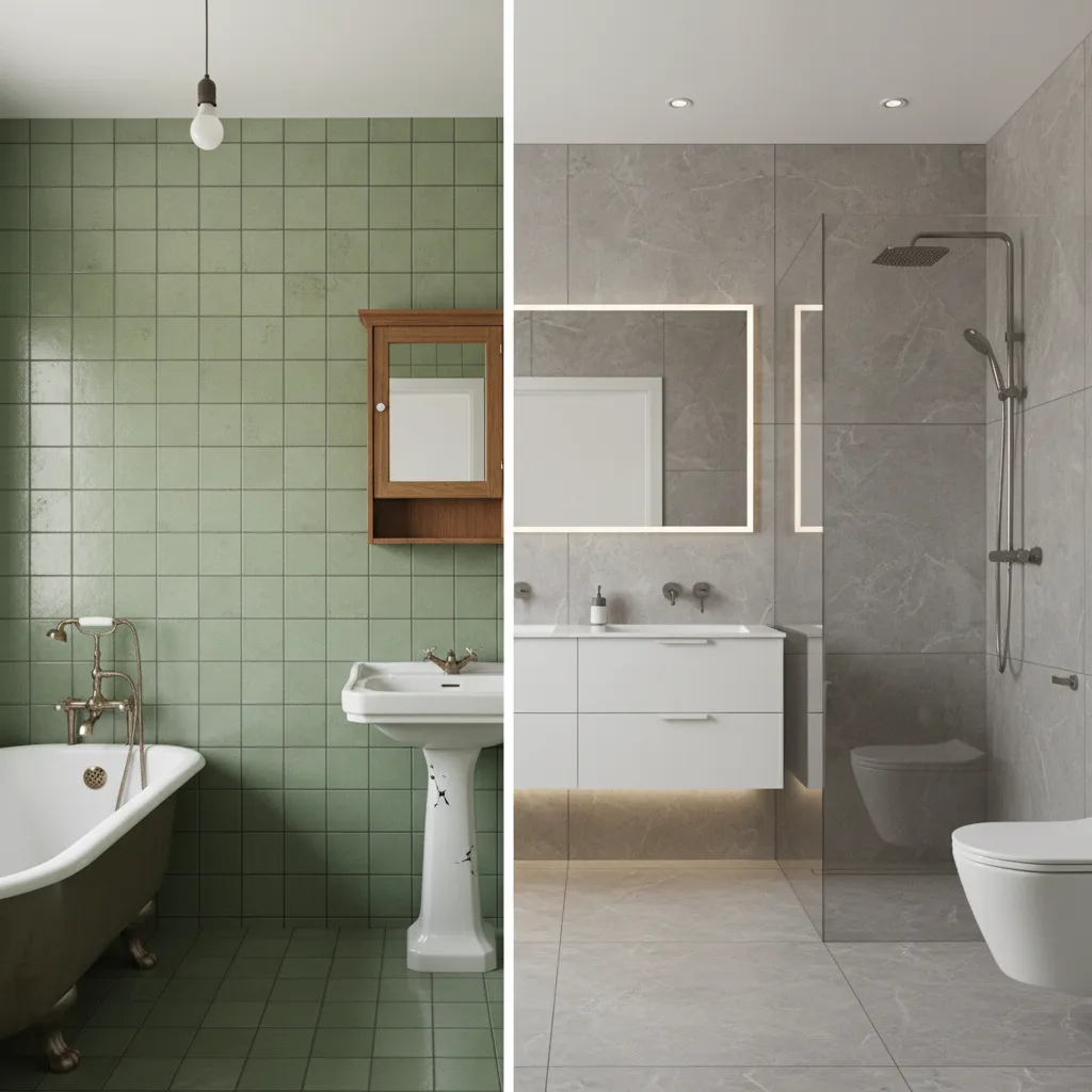 before and after bathroom renovation layout comparison illustration